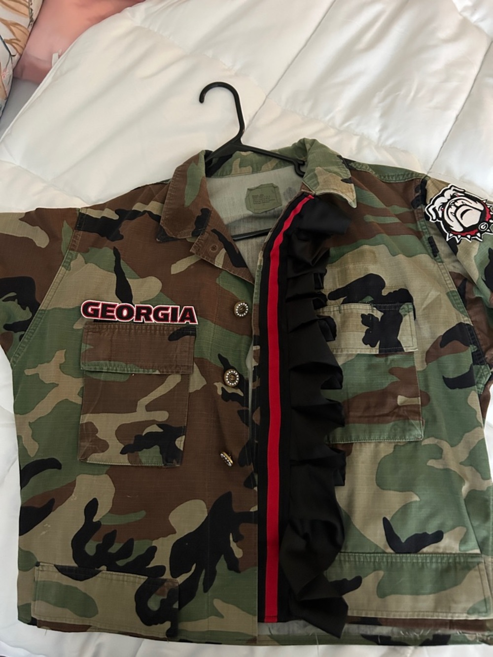Camouflage Jacket with Georgia Patch and Ruffle Trim